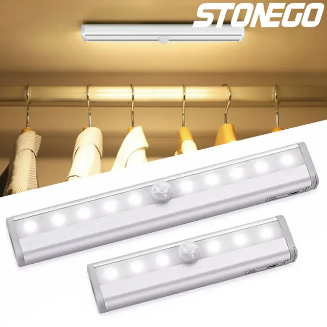 STONEGO 6/10 LED Under Cabinet Night Light for Closet Stairs Kitchen LED Motion Sensor Light Cupboard Wardrobe Bed Lamp