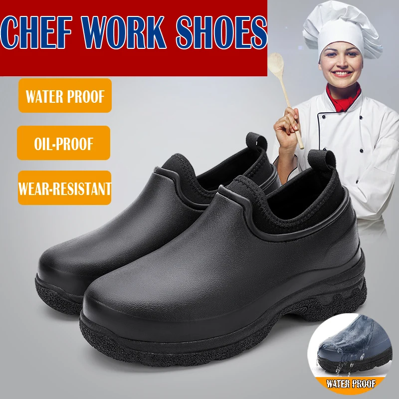 Scarpe da cuoco antiscivolo da uomo scarpe da lavoro scarpe da autolavaggio scarpe da pioggia moda scarpe da acqua rialzate antiscivolo resistenti all'usura 35-48