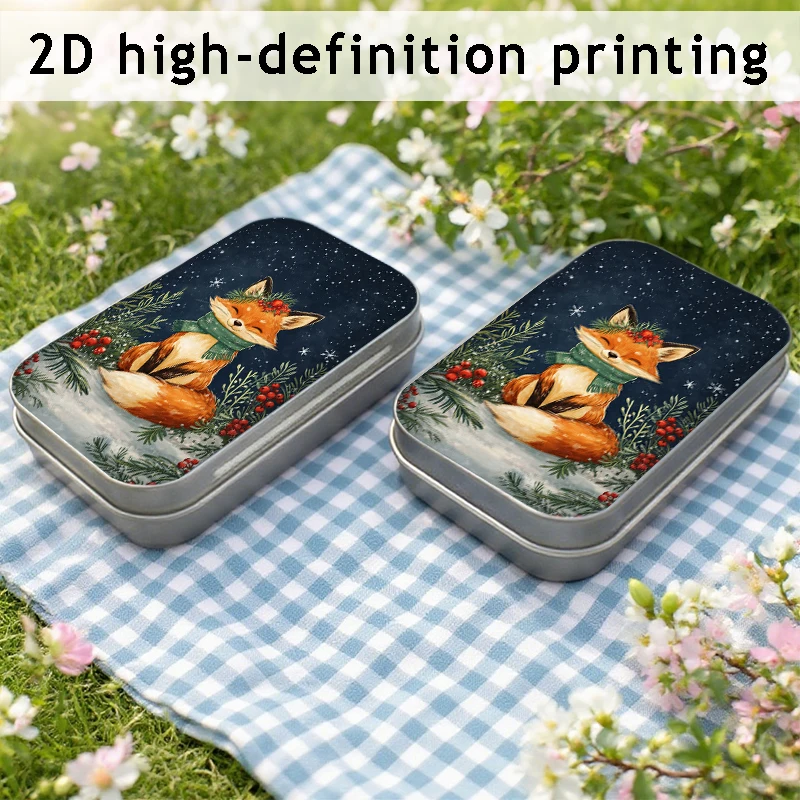 겨울 별빛 여우 2D 프린트 다용도 철제 상자, 자신이나 친구들을 위한 완벽한 명절 선물, 보석류, 블록, 카드 등에 이상적