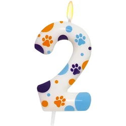 Blue Dog Paw Birthday Celebration Candles - Number 2 Paw Print Cake Topper Decorations (2)