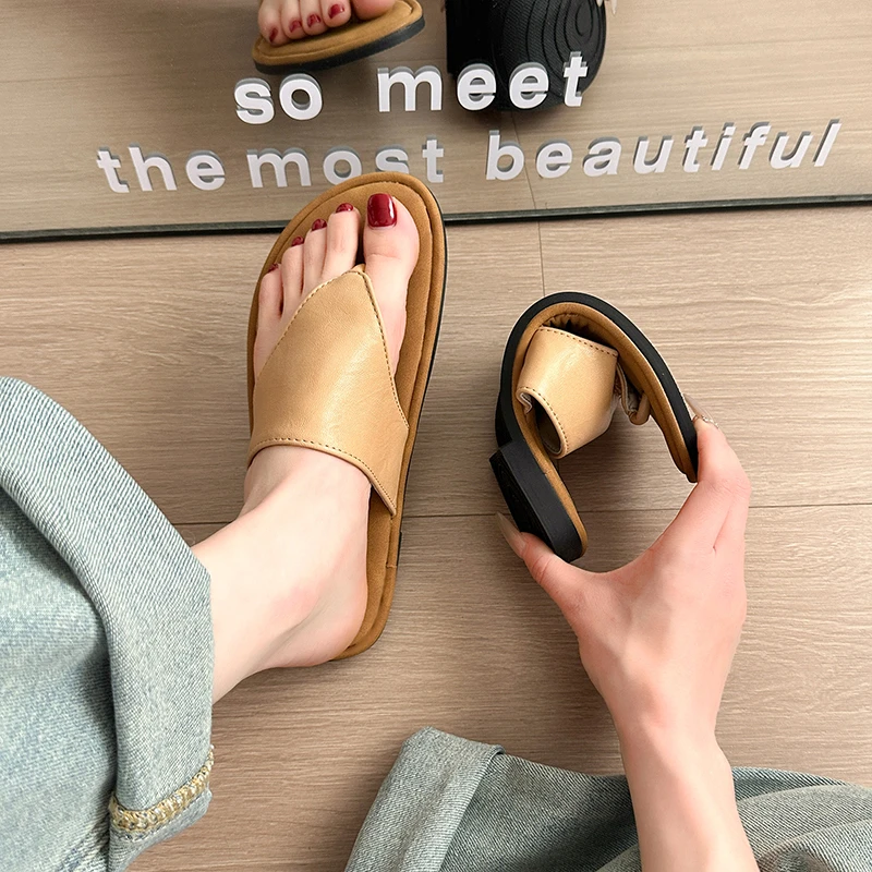 Aphixta Concise Black Flip Flop Flat With Slippers Casual Women Mulers Outside Summer Sandals Shoe Women's Flip Flops