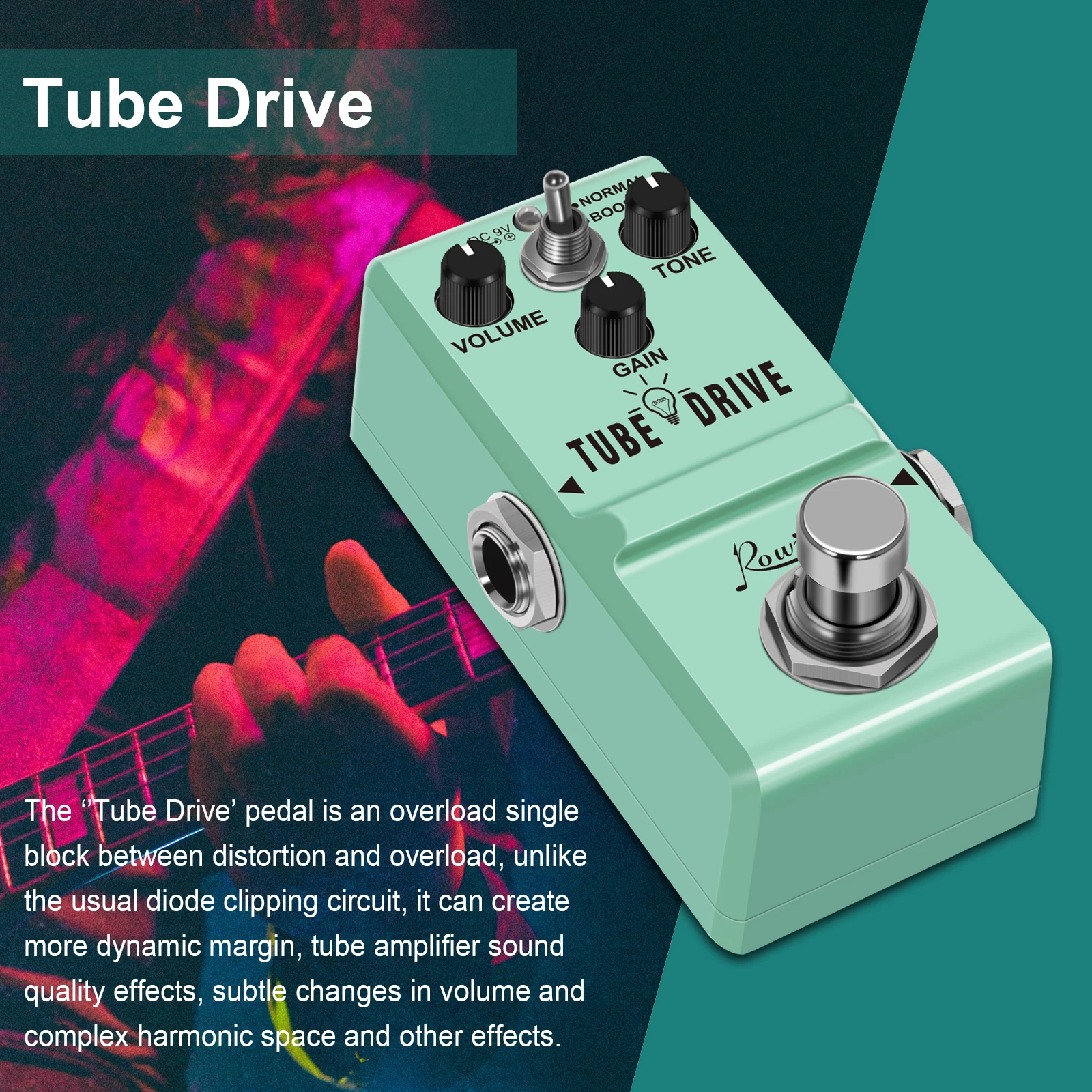 

Rowin-Guitar Tube Drive Pedal, Analog Overdrive Pedals, Classic Distortion Amp Pedals, 2 Modes, Mini Size, LN-328