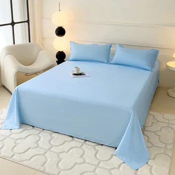 1 PC Lenzuolo blu cielo Lenzuolo piatto singolo / Queen / King per adulti Lenzuola lavate in tinta unita delicata sulla pelle П®стельное Белье