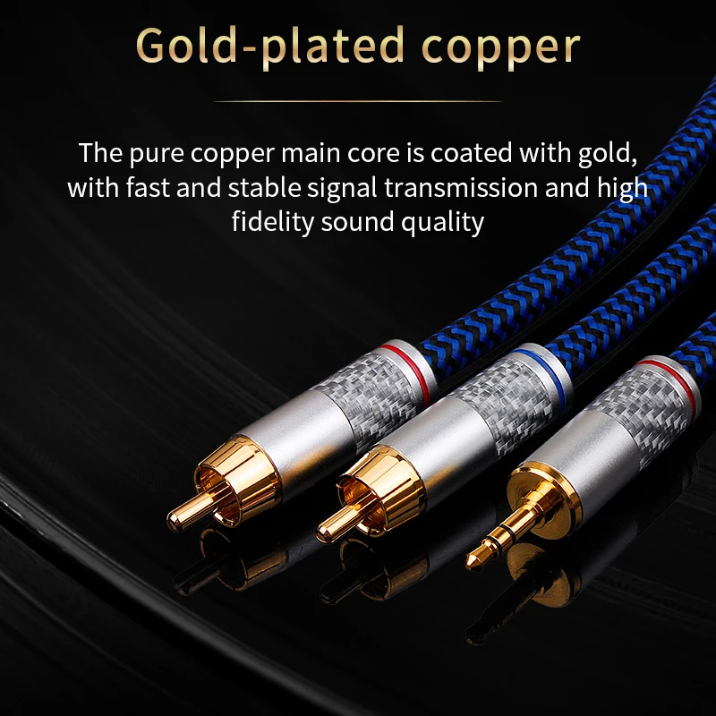 Cabo de Áudio para Amplificadores Cabo Hifi Áudio 6n Occ Rca para 3.5 mm Jack Cabo Aux 3.5 mm para 2rca Cabo de Áudio para Home Theater - Image 5