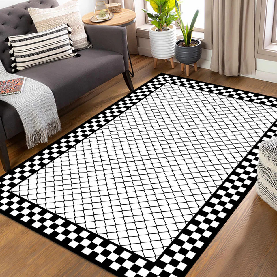 Nordic Home Decor Velvet Rug Black And White Carpet Living Room Classic Geometric Checkerboard Mat 7 Sb7de736c4cdc44d8af1e12ee59ab9a96q