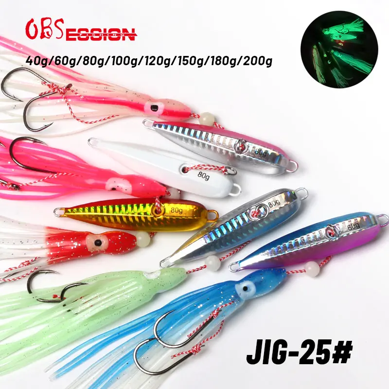 OBSESSION J25 Inchiku Tintenfisch Köder Metall Langsam Jig Köder Kopf Röcke Haken 40g-200g Sinkende Salzwasser meer Angeln Spinning Jig Köder