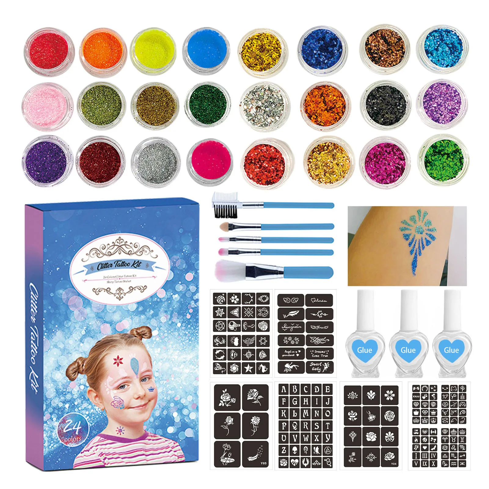 Set Adesivi Glitter E Gioielli Per Tatuaggi Temporanei E Trucco Viso Festa