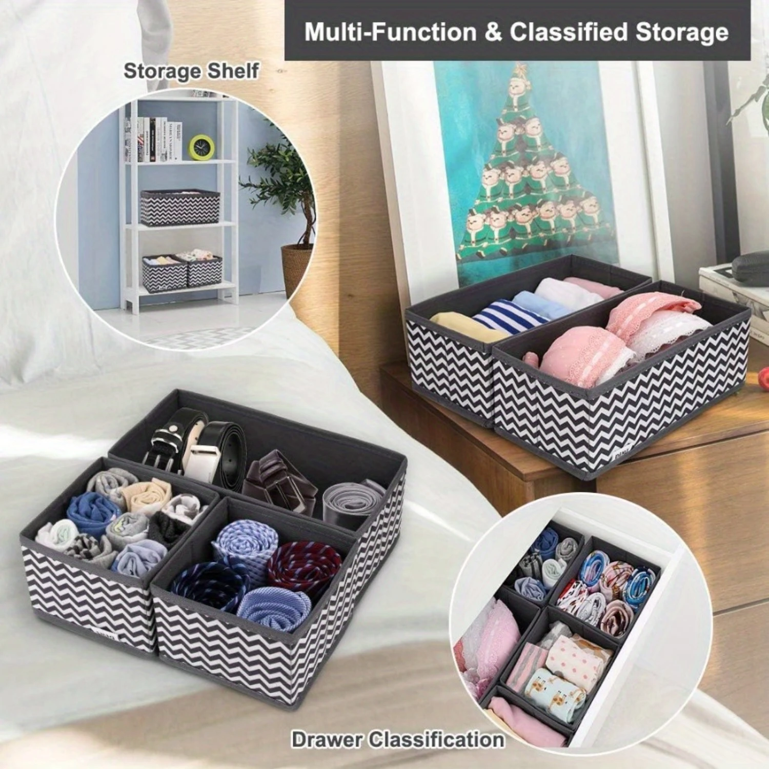 12pcs Dresser Drawer Organizers - Sturdy Fabric, Foldable, Versatile  Boxes and Wardrobe Dividers - Perfect for Socks, Underwear 6