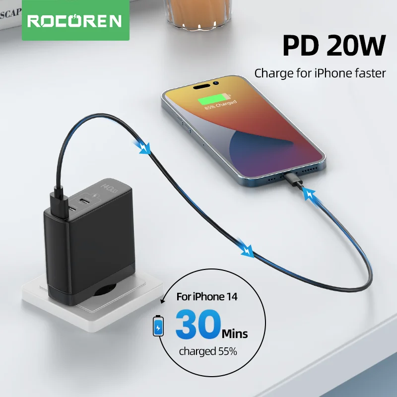 Rocoren 140W Mutiport USB Charger PD Quick Charge QC