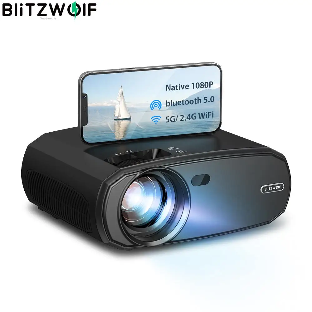 BlitzWolf full hd 1080p 4k Projector 2.4G/5G WIFI Cast Screen Mirroring 6000 Lumens Home Theater Video Projector with 2 Speakers 2 4ghz tv stick video wifi display hd screen mirroring dongle receiver for google chromecast 2 3 chrome crome cast cromecast 2