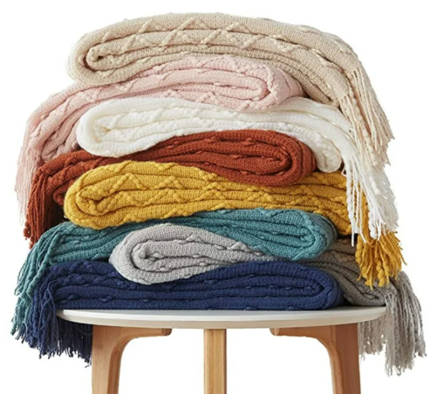 

Sofa Blanket Bed End Blanket Knitted Air Conditioning Tassel Nap Blanket