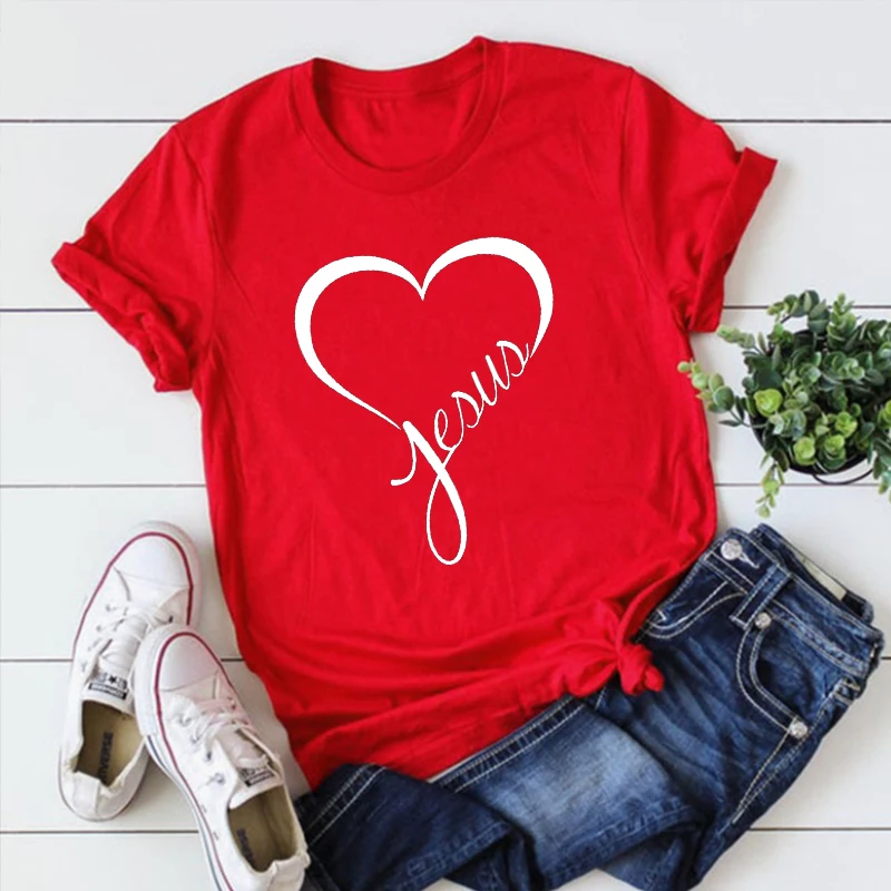 

Jesus Shirt Jesus Heart Shirts Christian Graphic Tee Summer Faith T-shirt Religious Gift Oversized T Shirt Streetwear Top M