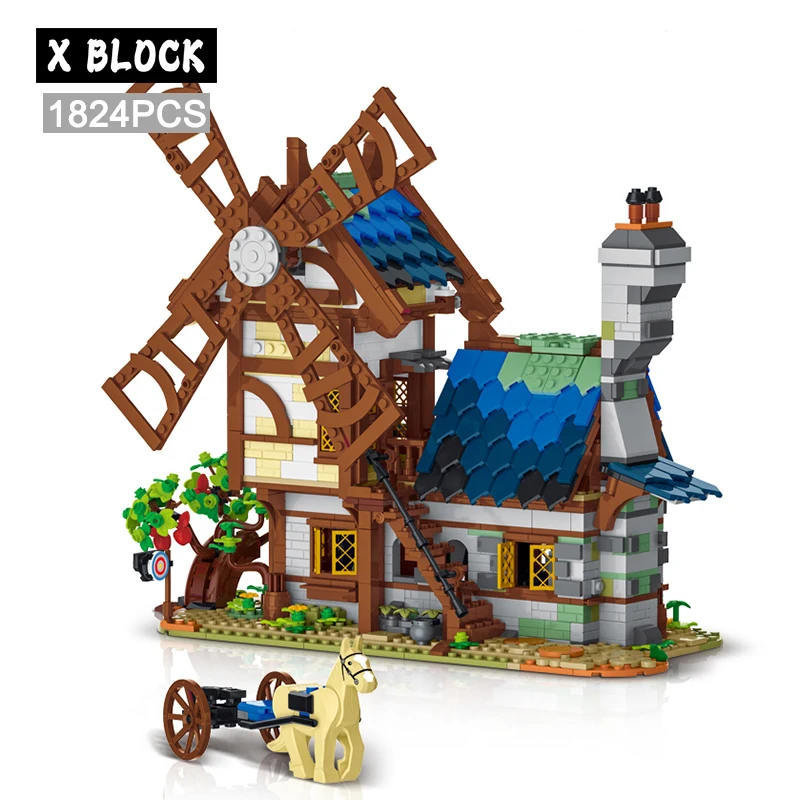 MOC-78729 moinho de vento medieval streetview blocos de construção modelo  casa tijolos arquitetura da cidade modular meninos conjuntos brinquedo para  crianças presente - AliExpress