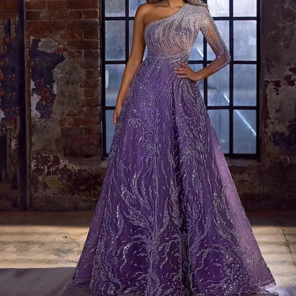 Sequins Dresses for Women  Slash Neck One Shoulder Summer Dress Elegant Chic Slim Split Evening Dresses