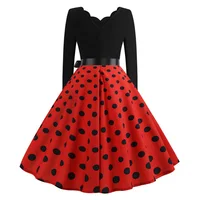 Women Vintage Long Sleeve Polka Dot Dress Spring Autumn New Year Party Dresses 3XL Black Vestidos - Image 2