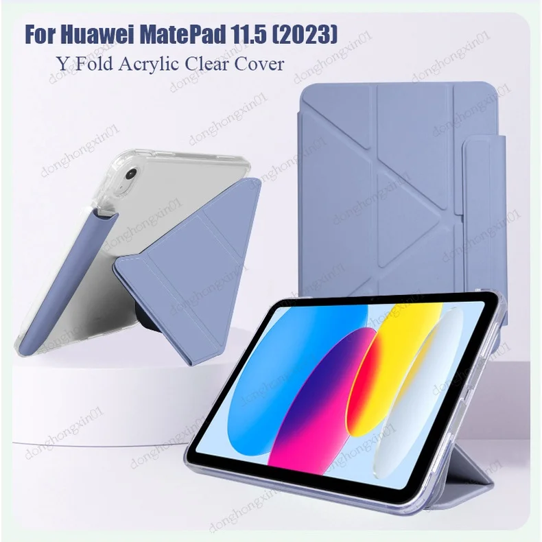 

For Huawei MatePad 11.5 (2023) Air 11.5 11 2021 2023 Pro 10.8 11 Leather Case Y Fold Acrylic Clear Cover With Invisible Pen Slot