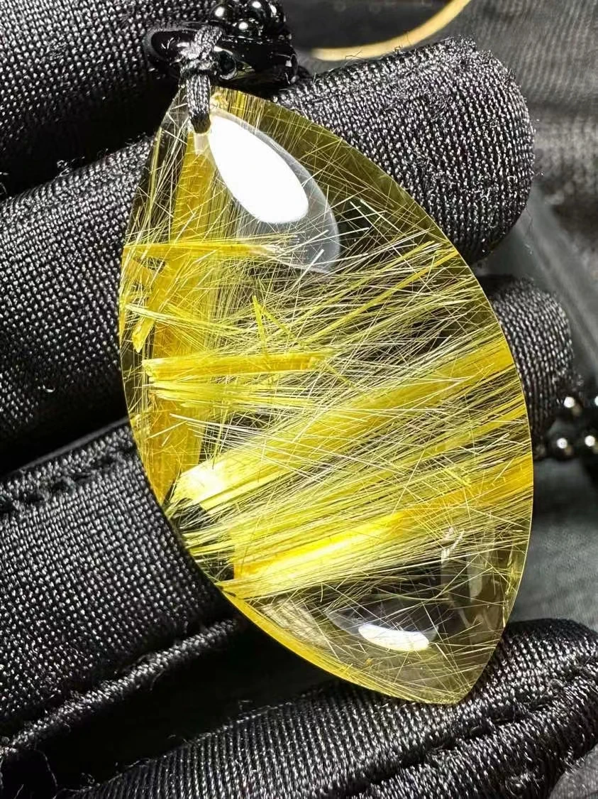

Natural Gold Rutilated Quartz Pendant Cat Eye Yellow Rutilated Quartz 40*22*9mm Jewelry Women Brazil AAAAAAA