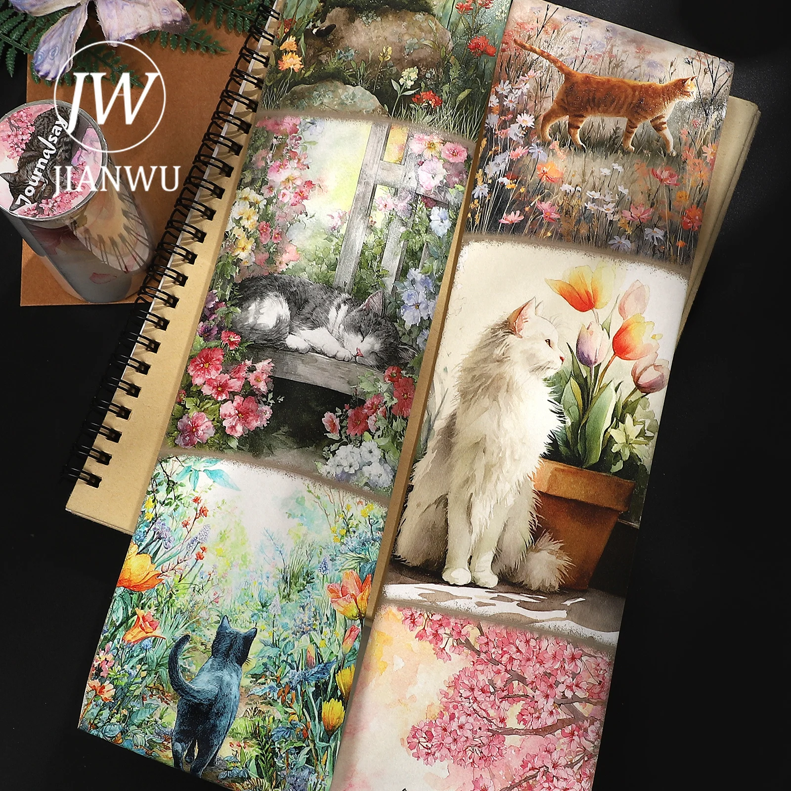 JIANWU 80mm * 205cm 빈티지 봄 꽃 고양이 풍경 소재 콜라주 스크랩북킹 와시 테이프 크리 에이 티브 DIY 저널 문구
