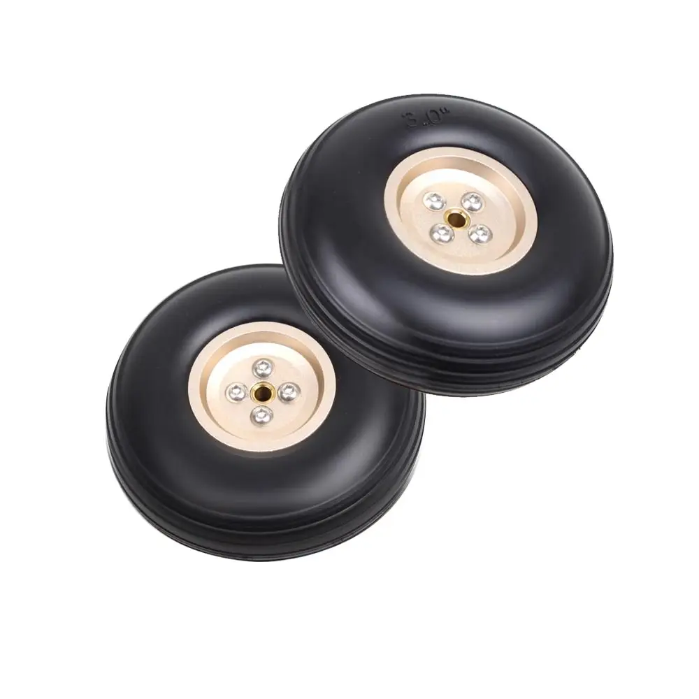 2PCS RC Airplane PU Wheels Tires With Aluminum Alloy Golden Hub 1inch