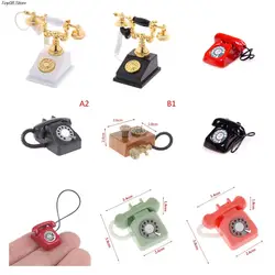 1PC 1:12 1:6 Mini Miniature Phone Model Alloy Vintage Retro Rotary Telephone Dollhouse Furniture Toys Decoration Accessories