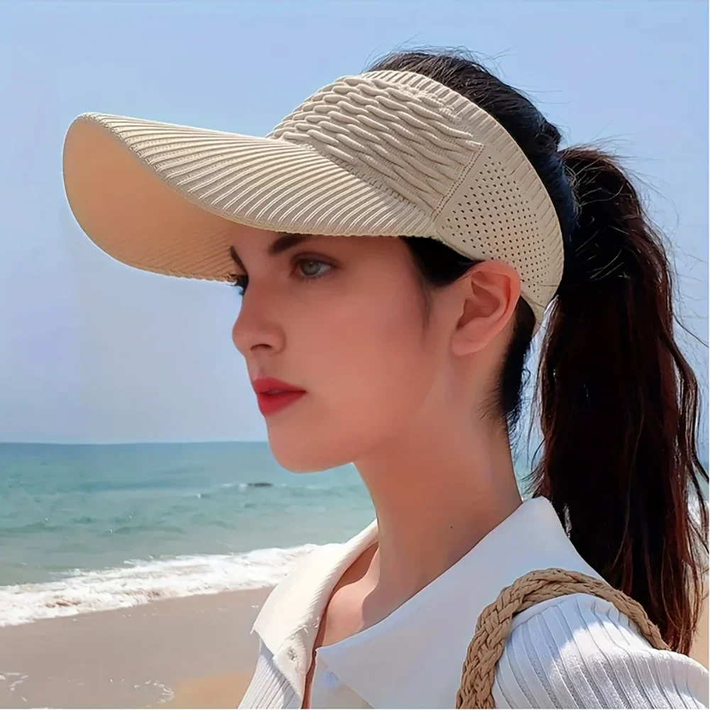 Women Sun Hat Anti-UV Breathable Adjustable Visor Caps For Tennis Golf Running Travel Beach