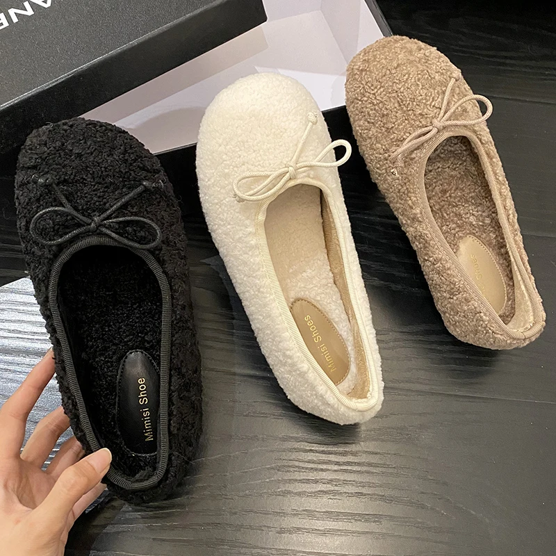 

Fashion Ladies Furry Flat With Shoes Slides Slip On House Female Outdoor Indoor Casual Butterfly-knot Plush Fur Women Sandals