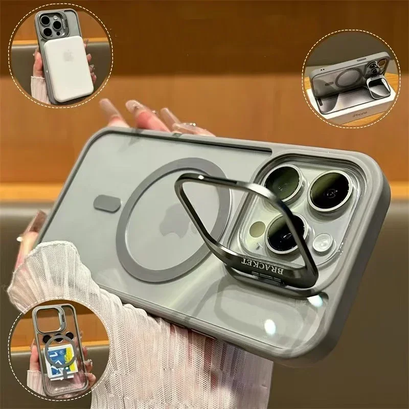MagSafe Magnetic Lens Protection Phone Case with Transparent Camera Glass and Metal Ring Cover