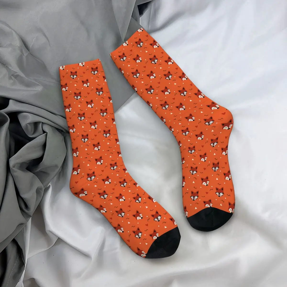 Retro Floral Fox Pattern Men\'s Socks Fox Cartoon Animals Unisex Street Style Seamless Printed Crazy Crew Sock Gift