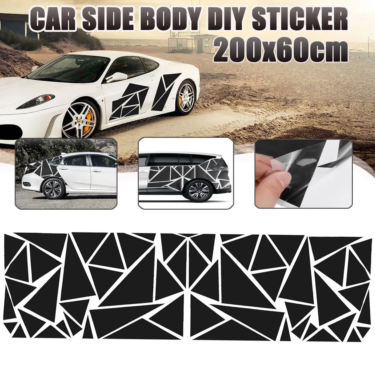 

Glossy Black Car Body Side Glossy Geometric Triangle Decal Graphics Sticker UK