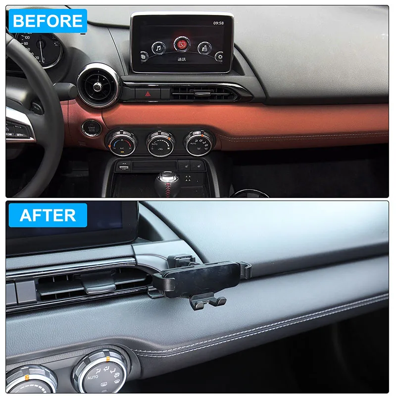 Car Phone Mount For Mazda MX-5 Miata, CX-3, Mazda 3 (2014-2016 W/ 7" Screen) - Custom Fit, No Vent/Glue, 360° Adjustable