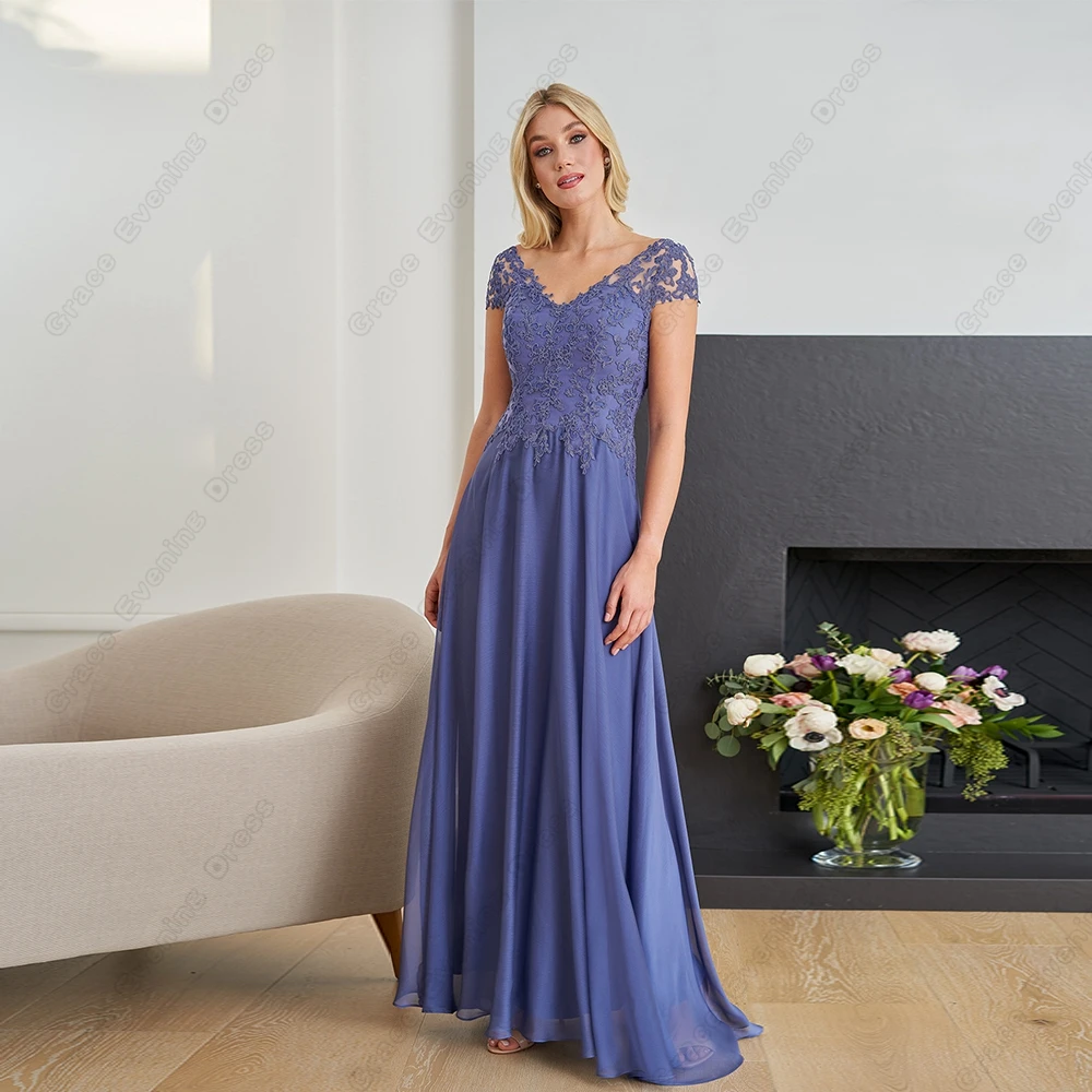 

Laic Purple Off Shoulder Mother of Bride Dresses for Women 2023 New Chiffon Wedding Party Gown with Lace Robe De Soirée Summer