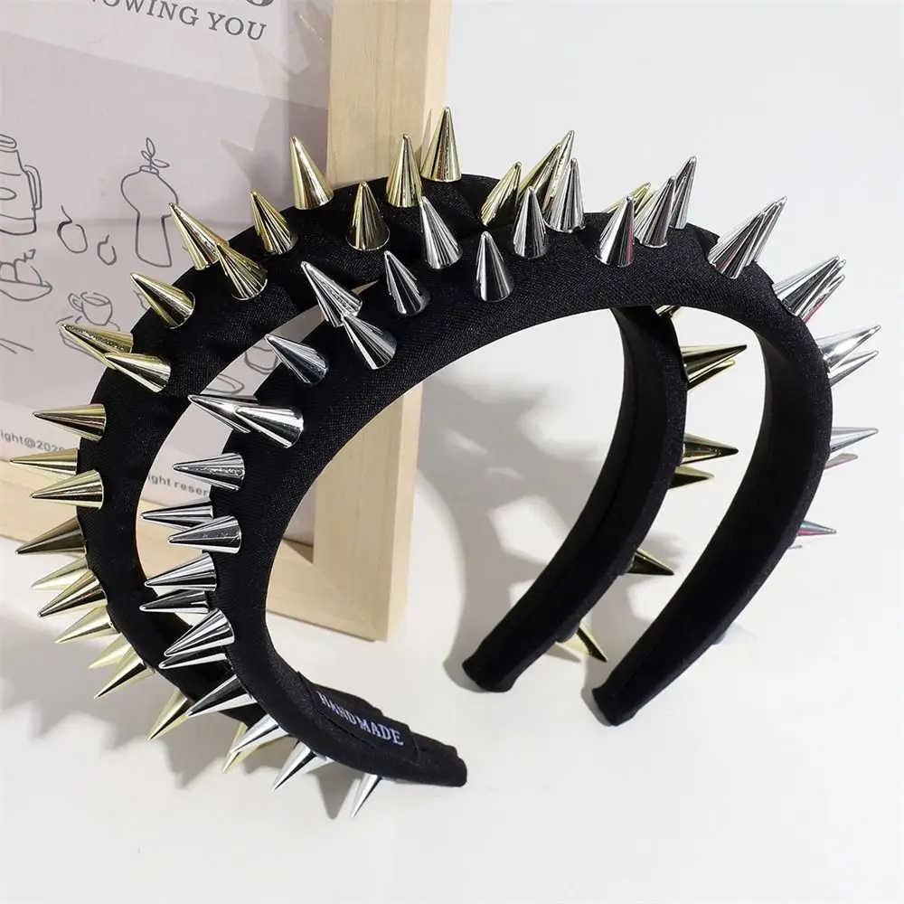 

Punk Goth Headwear Fashion Rivets Golden Hair Bands Silver Headband Party Prom