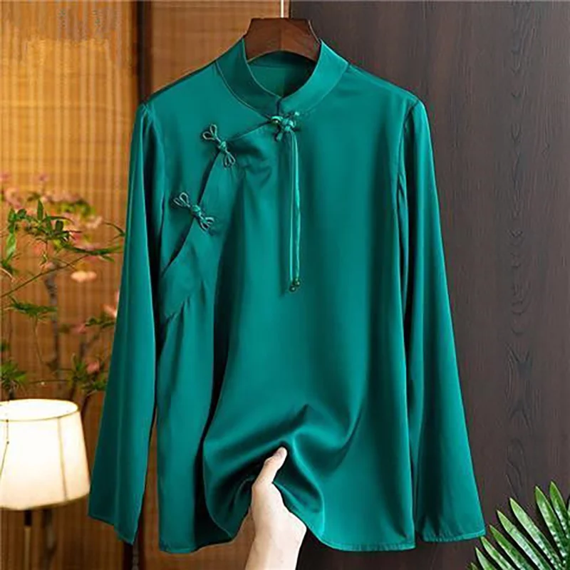 

Китайская одежда женская кофточка Ципао рубашки танчжуан Восстановленный древний Чонсам дзен топы красный однотонный Восточный ханьфу