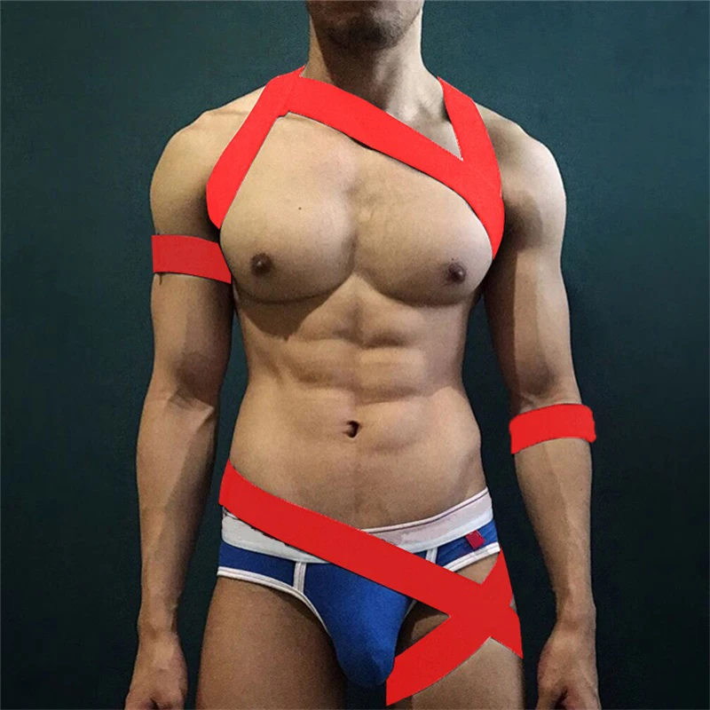 Mens Bondage Lingerie 2 Style Sexy Men's One-Piece Chest Harness Bondage Straps Elastic