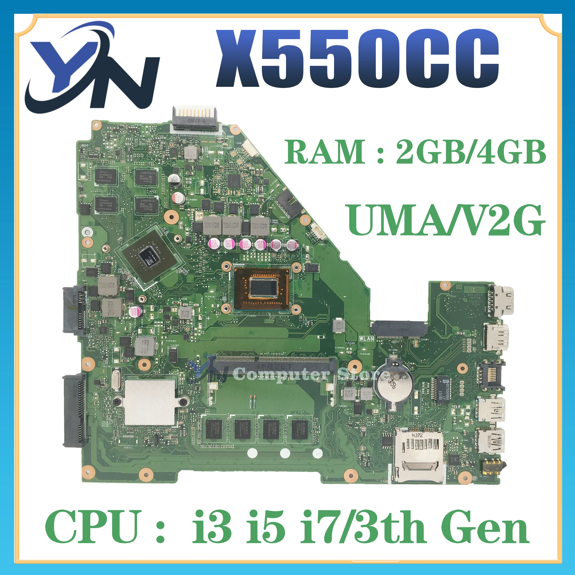 

X550CC X550VC Motherboard 2G/4G RAM 1007U I3 I5 I7 CPU GT720M GPU For Asus Y581C X552C X550C X550CL A550C K550C Laotop Mainboard