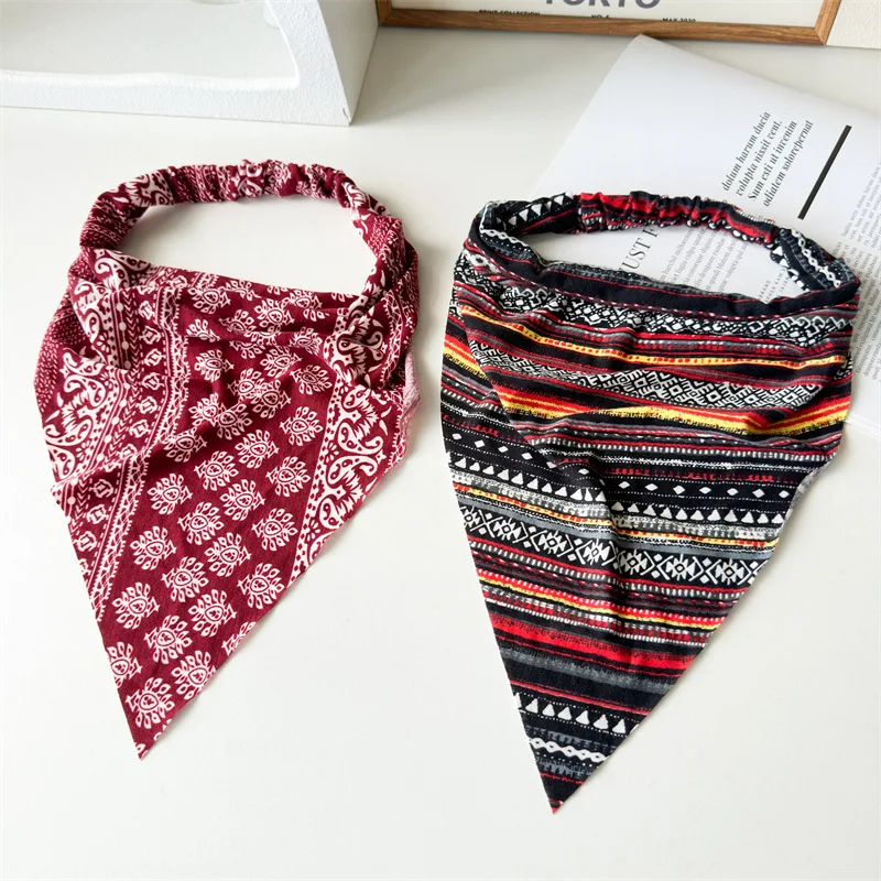 Neue Boho Dreieck Bandanas Baumwolle Blumen druck elastische Haar bänder Stirnband Haarband Haar gummis Haar Schal Mädchen Haarschmuck – Detail 14