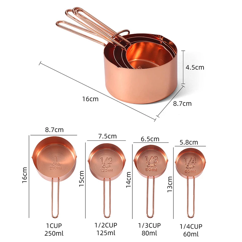 Rose Gold Measuring Spoons Cups Set kitchen measuring spoons measuring spoon set measuring cup and spoon set Retro Baking Measuring Tools With Scale Stainless Steel Kitchen Accessories Gadgets 8pcs/set