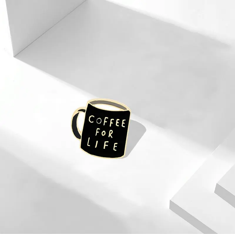 

Enamel Pin Black Coffee Mug Banner Brooch Bag Clothes Lapel Pin Badge Coffee Cafe Jewelry Gift for Friends Coffee First Life