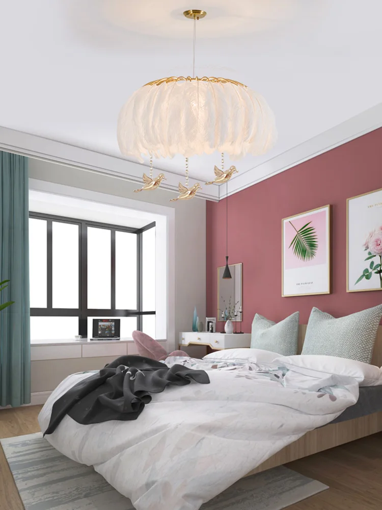 Modern Firefly Feather Chandelier Northern Europe Light Luxury Warm Romantic  Princess Wedding Room Living Room  Bedroom Lamp