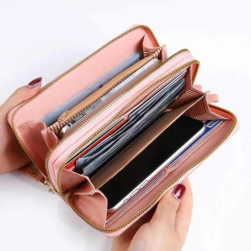 2025 New Women's Fashion Embossed Long Zipper Wallet with Large Capacity Double layer Zipper Phone Pocket Wallet