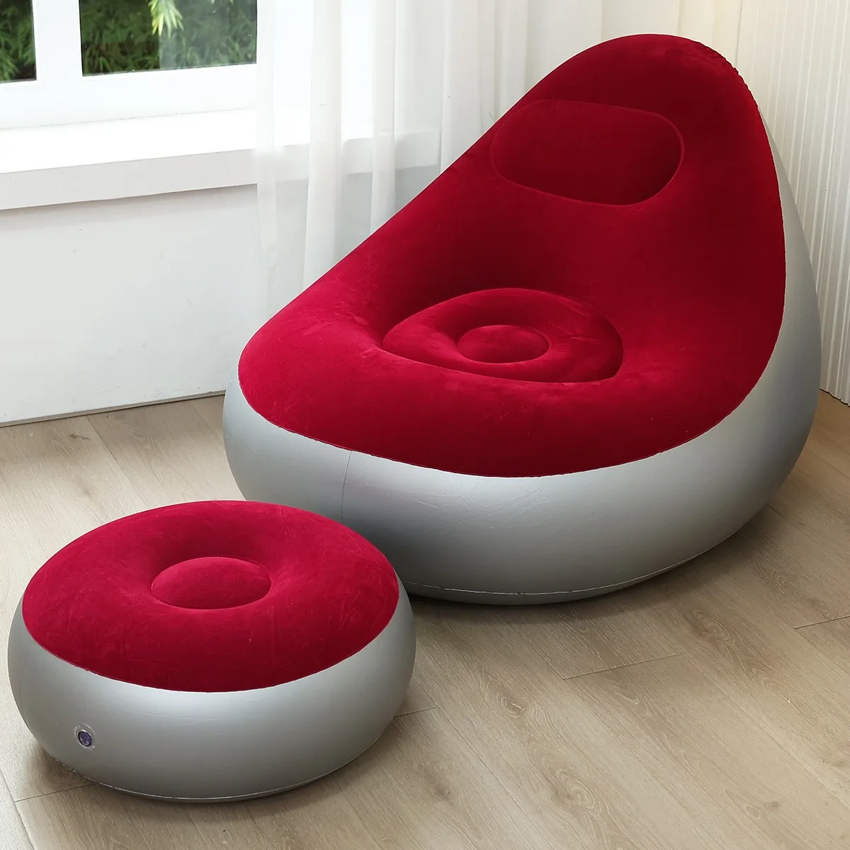 New Inflatable Sofa Foldable Leisure Sofa Set Single Backrest Lounge Chair Outdoor Fluffy Chair Tatami Footstool Bedroom Chairs