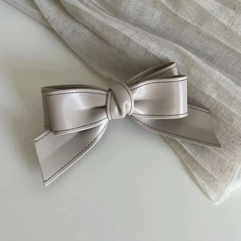 Reine Farbe Weiches Leder Süße Mädchen Bogen Haarspangen Haarnadel Frühling Clip Bang Clip Seite Clip Haar Zubehör Neue – Detail 14
