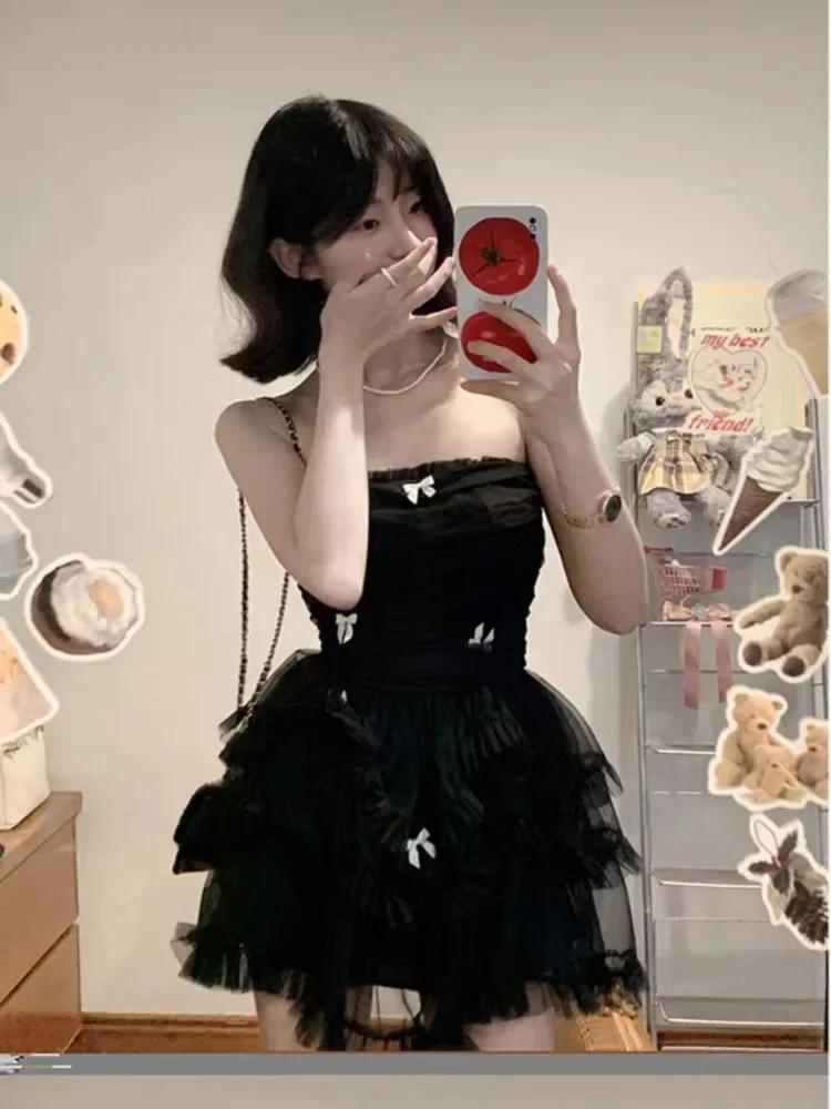 조차 파티 블랙 드레스 여성 캐주얼 코르셋 Y2k 미니 오피스 레이디 민소매 Bodycon 레이스 원피스 한국어