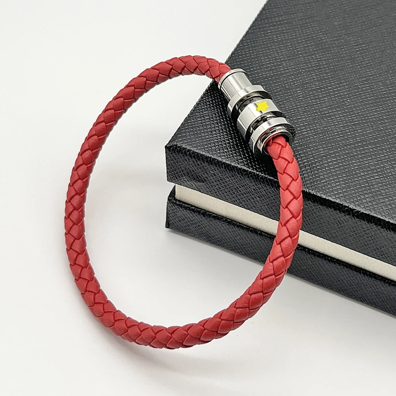 Luxury Bracelet Yellow Star Metal Ring PU Leather Red Blue