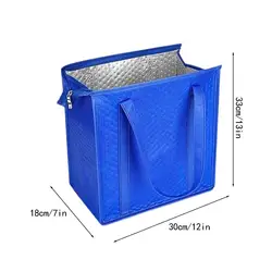 Premium Insulated Reusable Tote Bags with Zippered Tops - Set of 2 for Food and Drink Storage (Blue)