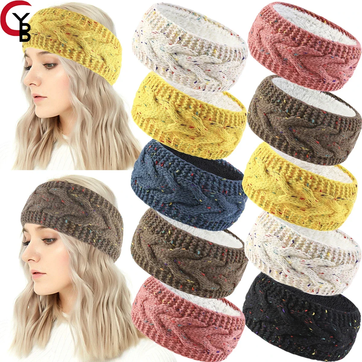 1 Pc Winter Knitted Headband Crochet Headband Ear Warmer Plush Lining