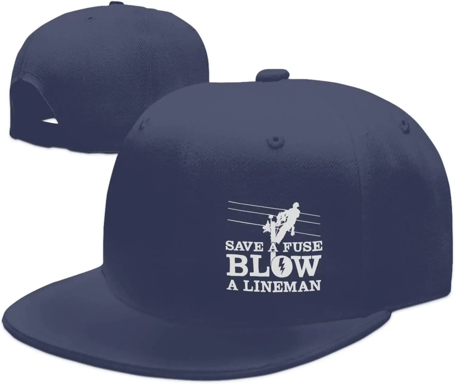 

Lineman Save A Fuse - Blow A Lineman Hats for Men Black Hat Flat Bill Mens Trucker Hats Fashion Baseball Cap
