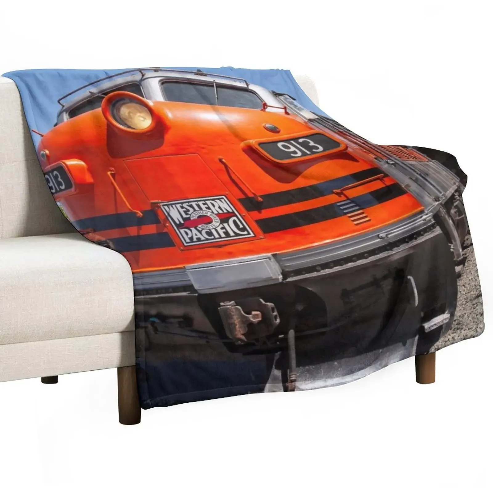 

Western Pacific Train Locomotive Throw Blanket Flannel Flannel Fabric Blankets
