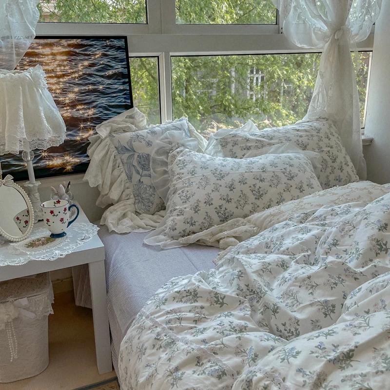 

Gentle Fairy Lady Style Cotton Four-Piece Cotton Quilt Cover Bed Sheet Fitted Sheet 1.5/1.8 M Bedding