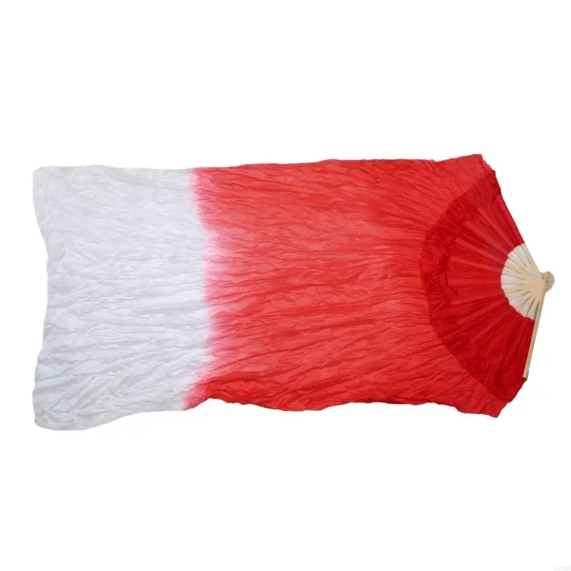 652F Lightweight Faux Silk Belly Dance Fan Veils Flexible Dance Fan Bamboo Long Dancing for Performances & Trainings